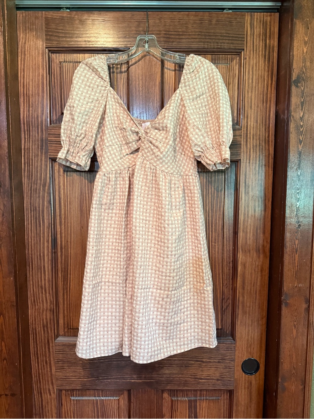 Pink Lily Gingham Puff Sleeve Midi Dress in Blush
